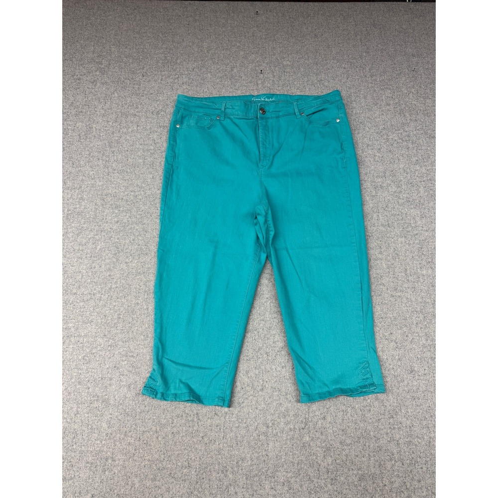Gloria Vanderbilt Jordyn Capri Pants 18 Teal Green Embroidered Beaded Cropped